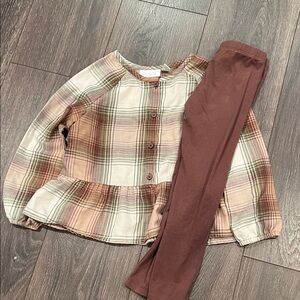 The Children's Place Checkered Top and Chocolate Leggings Set